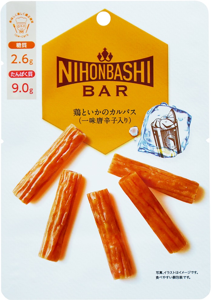 Nihonbashi Bar
닭과 이카의 컬패스
３８ｇ
참고 소매가격 280엔(세금 별도)
소미키　　　　120일 9월 신상품 소개
　　~니혼바시 과보~